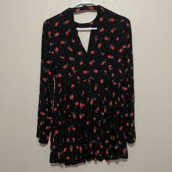 FREE PEOPLE Black Floral Combo Tegan Dress Size 0 - Picture 5 of 10